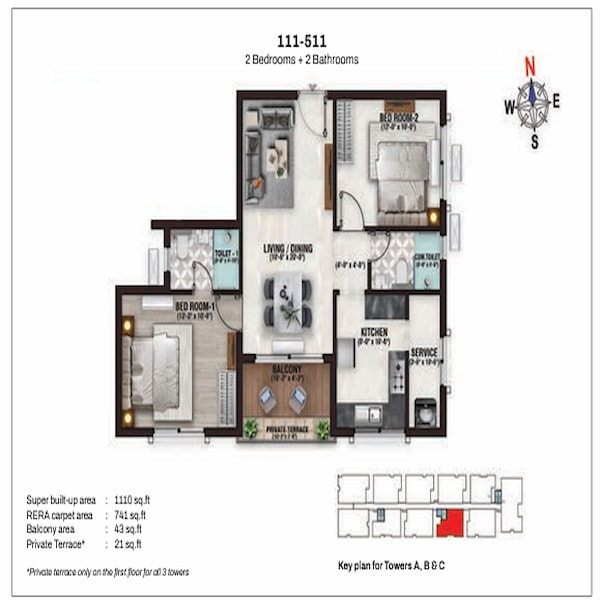 Nutech Central Park 2 BHK Floor Plan