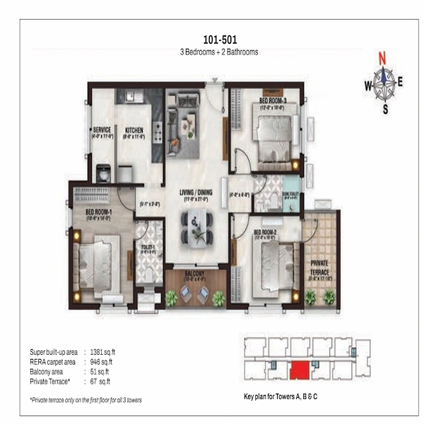 Nutech Central Park 3 BHK Floor Plan