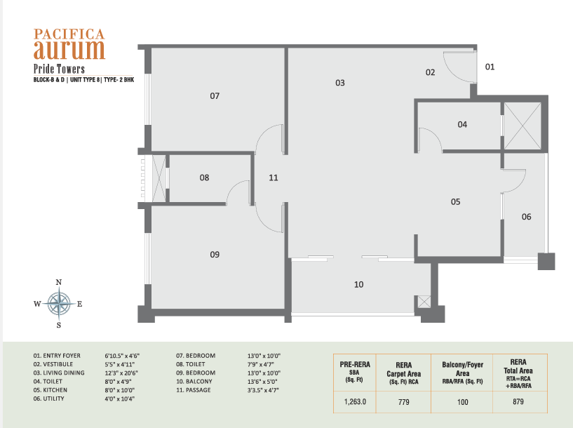 Pacifica Aurum 2 BHK Block B Floor Plan