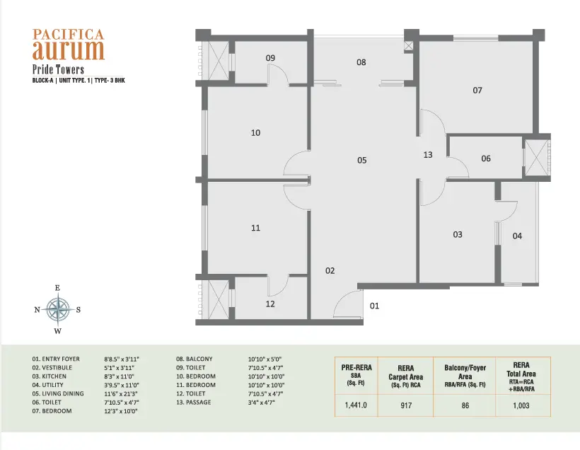 Pacifica Aurum 2 BHK Block A Floor Plan