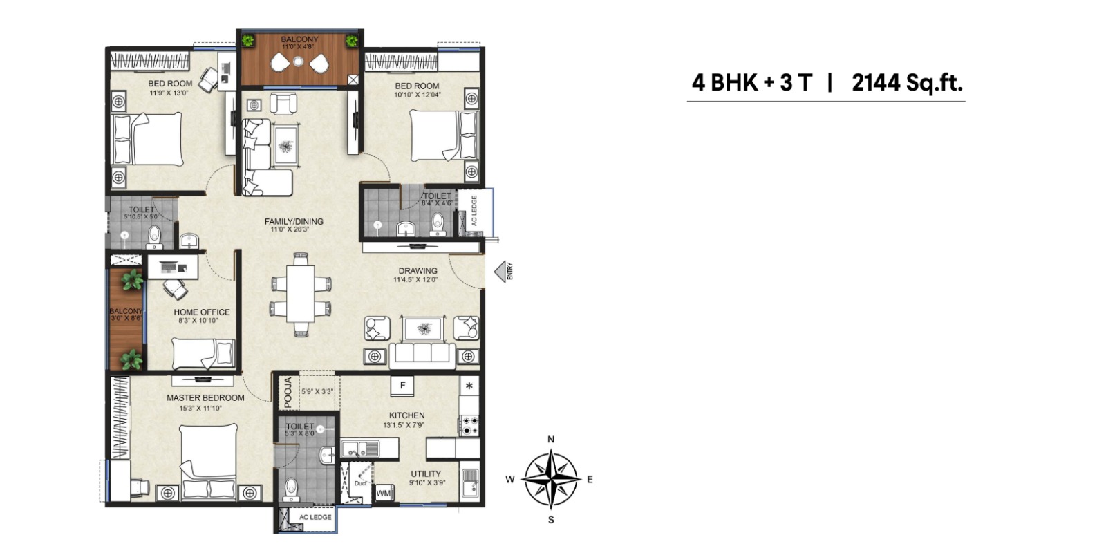 Urbanrise Whispers of Sky 4 BHK Floor Plan